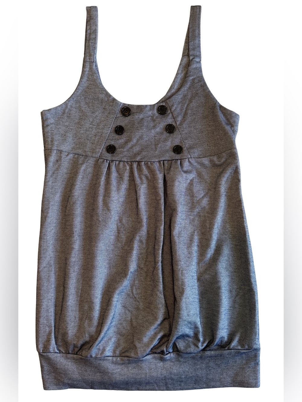 French Atmosphere XL Grey Tunic Tank Top Y2K Bubble Hem Sailor Button USA Soft